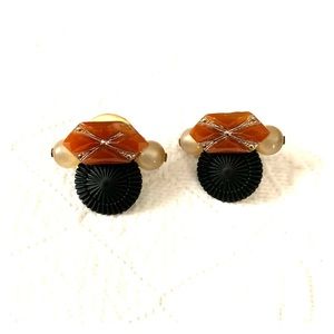 Vintage brown / orange, black button bead earrings
